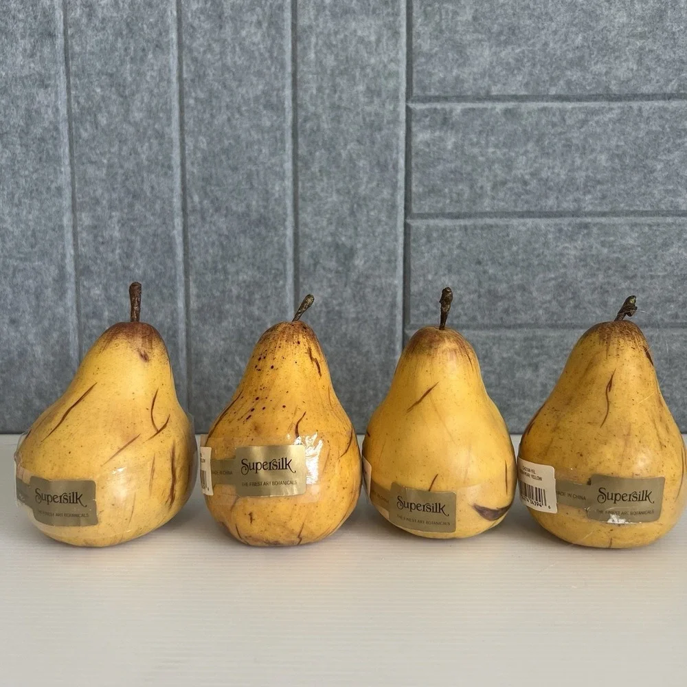 Set of 4 Silk Yellow Pears Weight Realistic Supersilk Home Decor Farmhouse